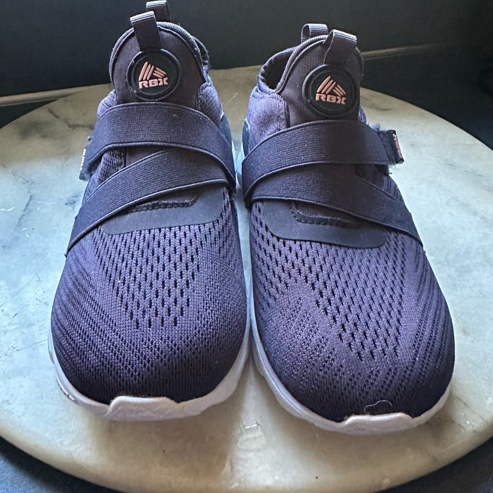 RBX  Navy Blue & Pine velcro Straps Kids Slip on Sneakers     Sz 1. Comfortable.